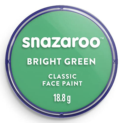 Snazaroo Classic Face and Body Paint, 18.8g Pot, Bright Green | Non-Toxic Hypoallergenic, Safe, Washable, Face & Body Paint for Halloween, Cosplay Costumes, Dress Up, Parties and Festivals - color: Bright Green, style: 18.8g (0.66-oz) Pot