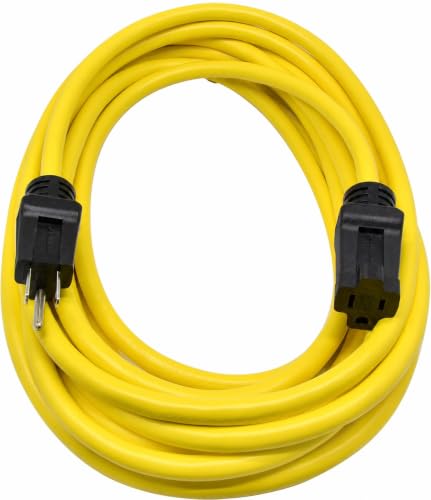 Clear Power 25 ft 12/3 SJTW Heavy Duty Outdoor Extension Cord, Water & Weather Resistant, Flame Retardant, Yellow, 3 Prong Grounded Plug, CP10144 - size: 25 ft