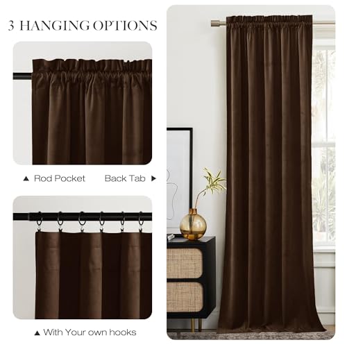 NICETOWN Brown Velvet Curtains 84 inches Length for Bedroom, 52 x 84 - color: Brown Series - Brown, size: 52"W x 84"L (Pack of 2)