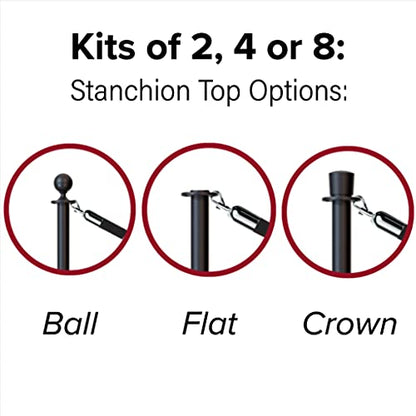 Stanchion Post and Rope KIT SAT.Steel, 2 Crown TOP 1 Gold Rope - color: Gold Rope, size: Satin Stainless Steel