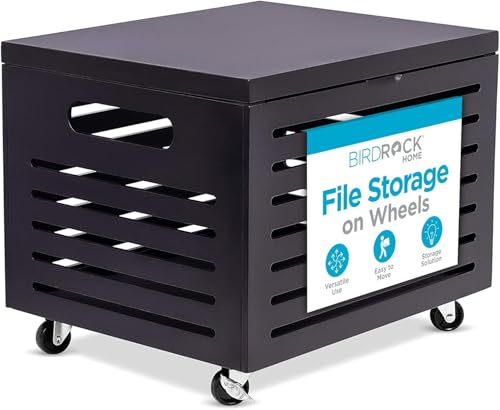 BIRDROCK HOME Bamboo Rolling File Storage Organizer Box with Lid - Decorative File Cabinet on Wheels, Portable File Box on Wheels, Mobile Filing Solution - Café Noir - color: Café Noir