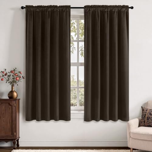 MIULEE Brown Velvet Curtains 63 Inch Long 2 Panels, W40 x L63 | Luxury Super Soft, Thermal Insulated, Room Darkening Drapes, Rod Pocket Design, Window Curtains for Bedroom Living Room - color: Brown, size: 40"W x 63"L (Pack of 2)