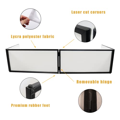 DJ Booth DJ Facade Portable DJ Event Booth Foldable Cover Screen Metal Frame Booth Front Board Video Light Projector Display Scrim Panel w/Travel Bag Black White Scrims