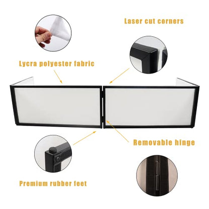 DJ Booth DJ Facade Portable DJ Event Booth Foldable Cover Screen Metal Frame Booth Front Board Video Light Projector Display Scrim Panel w/Travel Bag Black White Scrims