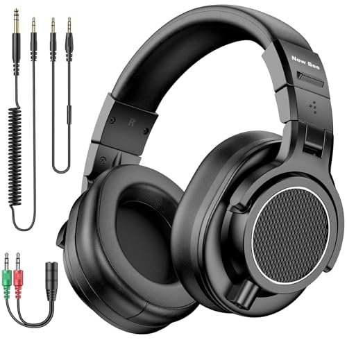 New Bee Wired Over Ear Headphones, Studio Headphones with 50mm Drivers and 6.35mm & 3.5mm Jack DJ Headphones for Studio Monitor & Mixing DJ Guitar AMP Podcast Piano Keyboard | Over Ear Headphones with Cable, 6.35 & 3.5 mm Jack Cable Headphones for Studio,