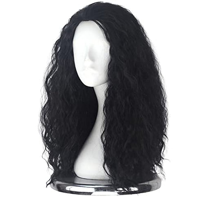 iCos Long Curly Fluffy Black Witch Hair Wig for Halloween Costume - color: Jet black