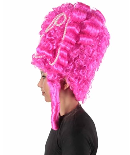 HPO Adult Women's Baroque French Revolution Queen Marry Wig Collection, Fuchsia Color, Premium Breathable Capless Cap (Fuchsia) - color: Fuchsia