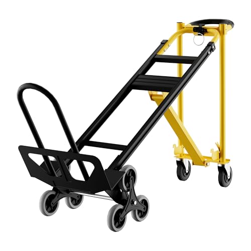 Heavy Duty Aluminum Hand Truck, 3-in-1 Convertible Folding Dolly Cart, Stair Climbing Hand Truck with Wheels, Industrial Platform Trolley for Warehouse, Home, Office & Transport Moving - color: Yellow+black