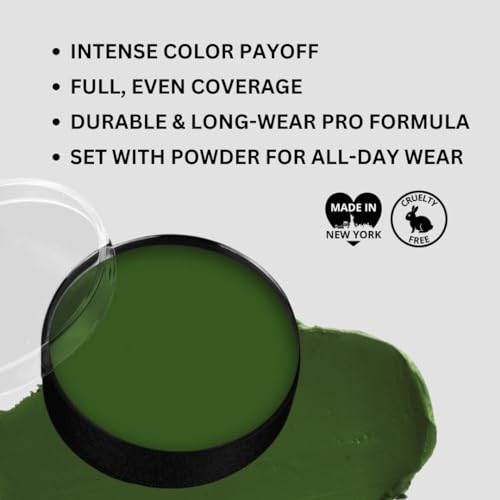 Mehron Makeup Color Cup Greasepaint - GREEN, Face & Body Paint | High-Pigment, Long-Wear Cream Face Paint Makeup for Theater, Halloween, Cosplay, & More. Cruelty Free & Made in the USA. - color: Green