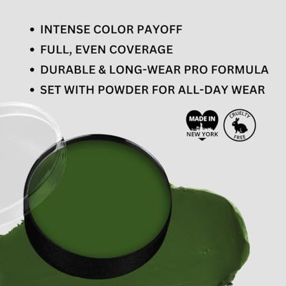 Mehron Makeup Color Cup Greasepaint - GREEN, Face & Body Paint | High-Pigment, Long-Wear Cream Face Paint Makeup for Theater, Halloween, Cosplay, & More. Cruelty Free & Made in the USA. - color: Green