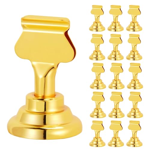 ERYTLLY 16 PK Place Card Holders 1.7 inches Table Card Holder Steel Card Holders for Weddings,Birthdays,Photos, Memo Notes, Restaurants (Gold) - color: Gold