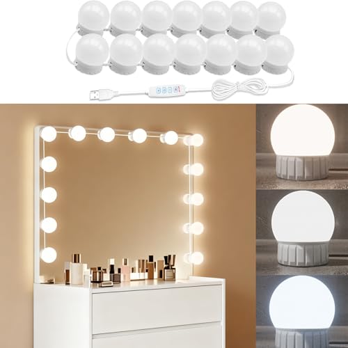 Hollywood Style LED Vanity Mirror Lights, USB Makeup Fill Light Adjustable Brightness & Color, Stick On for Dressing Room Bathroom, 14 Bulbs - size: 14 Bulbs