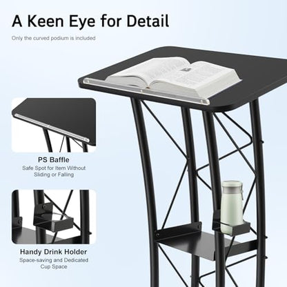LOYALHEARTDY Black Curved Podium, Truss Metal Pulpit Lectern with A Cup Holder Durable Powder Coat Finish Conference Pulpit Podium for Church School Lectern 47-inch