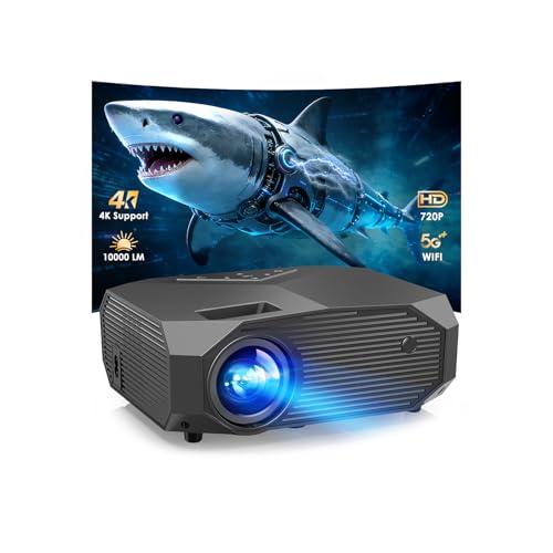 Projector with WiFi and Bluetooth, Native 1080P Outdoor Portable Movie Projector, 50%-100% Zoom, 400" Display, 4K Projector Compatible with HDMI/USB/PC/TV/PS5/DVD/Android/iOS(Dark Gray) - color: Dark Gray