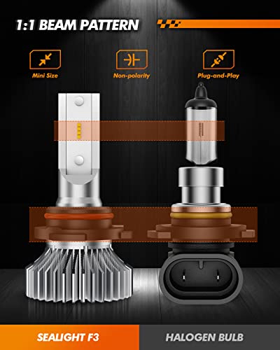 SEALIGHT 9006 Fog Light Bulbs, 400% Brightness 9006 HB4 Fog Lights LED Bulb, 6000K White 9006 Fog Lights for Car, 50,000 HRS Lifespan Replacement Fog Light Bulbs, IP68 Waterproof, Pack of 2 - color: White, size: 9006