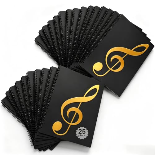 25Pack Sheet Music Folder,10 Double Sided Pocket Music Binder for Musicians | Matte Anti-Glare Pockets, 180° Flat Open, Waterproof PP Material Holds 20 Music Sheets - style: 25Pack