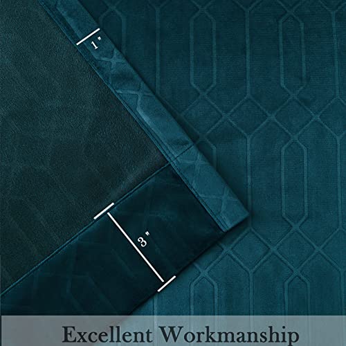 Central Park Teal Velvet Blackout Panels Window Curtain 90% Room Darkening Rod Pocket Back Tab Geometric Embossed Trellis Themal Weave Drapes for Living Room and Bedroom (52" Wx63 L, 2 Panels) - color: Teal, size: 52"W x 63"L (Pack of 2)