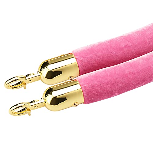 4 Pack 6.5 Feet Pink Velvet Rope Barrier, Velvet Stanchion Rope with Gold Hooks Velvet Hanging Rope for Movie Theaters, Parties, Hotels, Restaurants