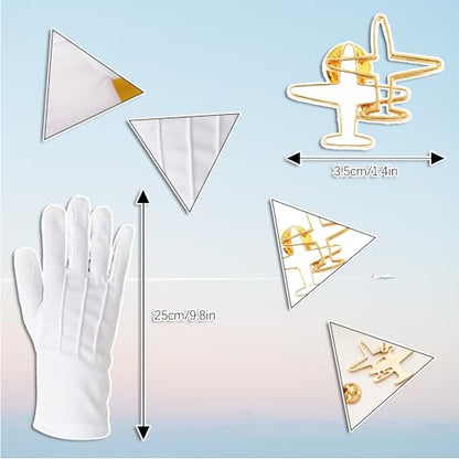 5 Pcs Flight Attendant Costume Accessories Women Airline Stewardess Outfits Flight Attendant Hat Pin Sunglasses Scarf Gloves - color: White