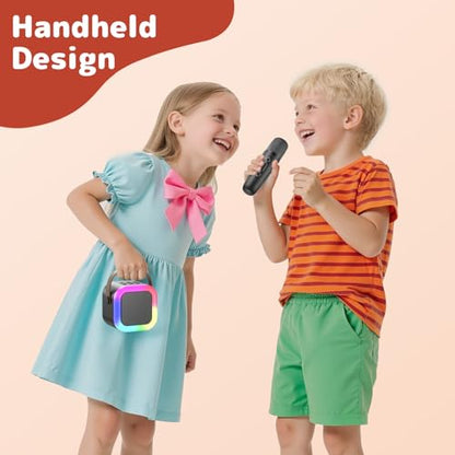 Karaoke Machine for Kids Adults, Mini Karaoke Machine with 2 Wireless Microphones, Portable Bluetooth Speaker with Voice Changing Effects & LED Lights, Best Gifts Toys for Girls and Boys - color: Black