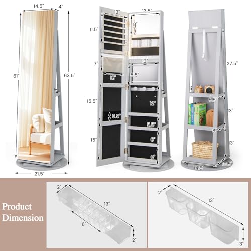 LOKO 360° Swivel Jewelry Cabinet, Lockable Jewelry Organizer (Gray) - color: Gray