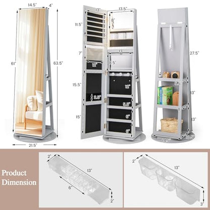 LOKO 360° Swivel Jewelry Cabinet, Lockable Jewelry Organizer (Gray) - color: Gray