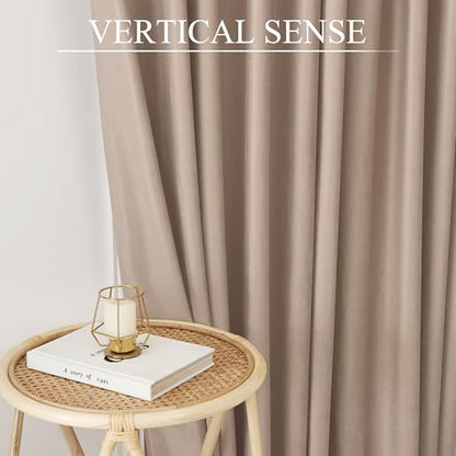 RYB HOME Velvet Curtains 84 inches Long, Blush Pink Back Tab & Rod Pocket Leaves Printed Curtain & Drapes for Living Room Bedroom, W52 x L84 inches, Champagne, 2 Panels - color: *Champagne, size: 52"W x 84"L (Pack of 2)
