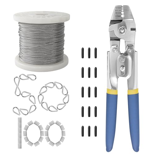 Wire Rope,Equipped with Crimping Pliers,1/16 Wire Rope, Aircraft Cable,304 Stainless Steel Cable,7x7 Strand Core 492FT,368lbs Breaking Strength - size: 1/16 inch 492FT, style: 1/16 inch