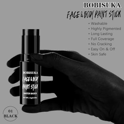 BOBISUKA Black Face & Body Paint Stick Washable Water-Based Face Paint Makeup Stick for Halloween Skeleton, Skull, Clown, Joker, Cosplay, SFX, Sports Eye Black & Costume Party - color: Black