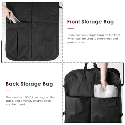 Wedding Dress Garment Bag 72" Dress Bags for Gowns Long with Accessories Pockets Bridal Garment Cover with Adjustable Handles for Wedding Dress, Prom Evening Gown - color: Black