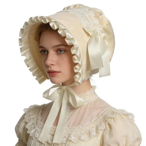 Women's Mob Cap Victorian Housemaid Bonnet Pilgrim Hat Colonial Costume Accessory - color: Cream