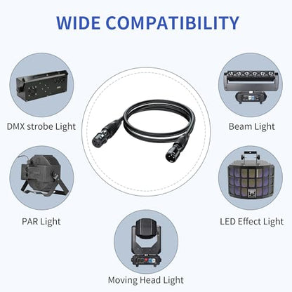 SMALL-EYE 3 Pin DMX Cables 15 ft 4-Pack, Male to Female Lighting Cable | DMX512 Signal Protocol, 116Ω Optimized Impedance, Reduced Signal Interference, Reliable Connector Fit - size: 15 Feet - 4 Packs