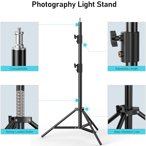 Photography Light Stand, 110"/9.2ft/280cm Portable Reverse Folding Tripod with Travel Bag Aluminum Heavy Duty for Camera,Video,Softboxes,Umbrell,Wedding Outdoor Video Shooting - color: Black