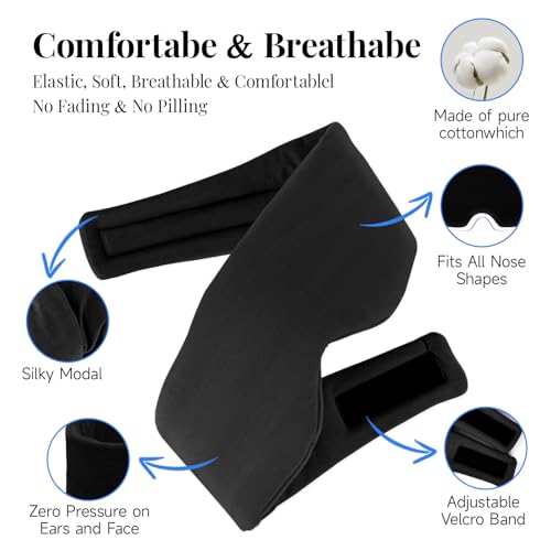 Cotton Sleep Eye Mask for Men and Women, 100% Blocking Light Sleeping Mask | Soft Zero Pressure Cooling Blackout Eye Masks for Sleep, Eye Covers for Sleeping fits All Heads Adjustable - color: Black