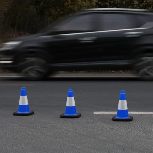6 Pack 12" Inch Blue PVC Traffic Cones with Heavy-Duty Base, High-Visibility All-Weather Safety Cones for Road Construction, Parking Lot, and Garage Use (6, Blue, 12" Small) - color: Blue, size: 12" Small