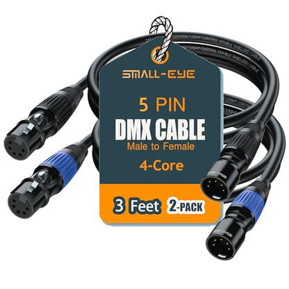 SMALL-EYE 5 Pin DMX Cables 3 ft 2-Pack, 4-Core Male to Female - size: 3 feet -2 Packs