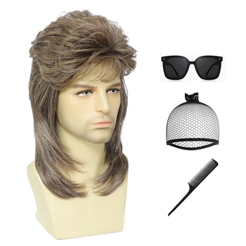 Mullet Wigs for Men,Joe Dirt,Emo Wig 80s Costumes Fancy Party Accessory Cosplay Wig Halloween Man x (Light Brown) - color: Light Brown