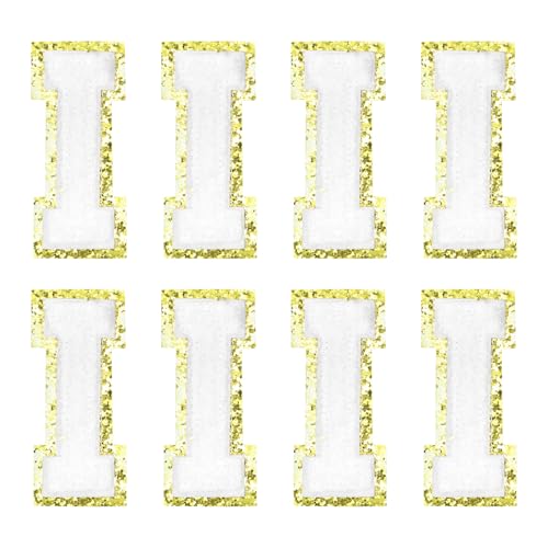 MECCANIXITY Chenille Letter Patches 2.2" Self Adhesive Alphabet I Stick on Embroidered Patch Sew on Letter Stickers Applique for Repairing Clothing Jeans Shoes Hats DIY(White, Pack of 8) - style: Letter I