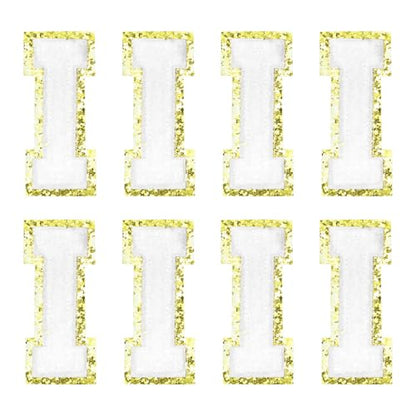 MECCANIXITY Chenille Letter Patches 2.2" Self Adhesive Alphabet I Stick on Embroidered Patch Sew on Letter Stickers Applique for Repairing Clothing Jeans Shoes Hats DIY(White, Pack of 8) - style: Letter I