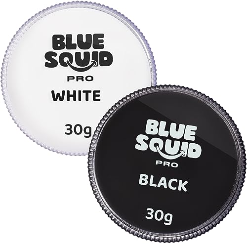 Blue Squid Face Paint Water Based Single Cake Professional Face & Body Paint - Water Activated, Kids Adults Face Painting for Costume, Halloween Makeup, Cosplay - Classic Black & White Face Paint 30g - color: Classic Black & White 30g