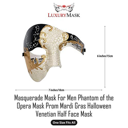 Masquerade Mask For Men Phantom Of The Opera Mask Prom Mardi Gras Haloween Venetian Half Face Mask - color: Black Gold
