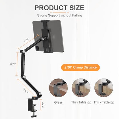 Houele Tablet Stand Holder, Adjustable Foldable Tablet Arm iPad Desk Mount with 360°Rotate Base, Phone Holder iPad Stand for Desk and Bed, Compatible with Tablets, Phones or Other 4-15.6" Device - color: Black