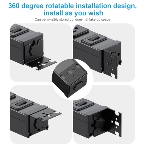 HHSOET Metal 360° Rotating 8 Outlet Mountable Power Strip, 6FT, Black, 1 | 8 Outlet Surge Protector Power Strip, Heavy Duty Wall Mount Surge Protector with Switch, 1200J, 15A 125V 1875W - size: 6ft