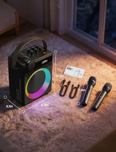 RIENOK 100W Portable Voice Amplifier with 2 Wireless Microphones S17 | Bluetooth 5.3 Big Pro Sound, Bluetooth PA System Karaoke Machine, BT/USB/TF Card/Aux/Guitar Support, Portable Speaker