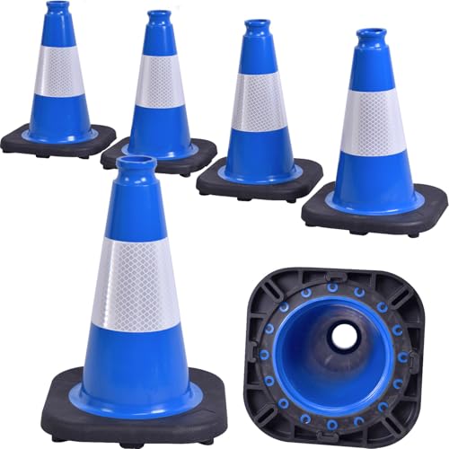 6 Pack 12" Inch Blue PVC Traffic Cones with Heavy-Duty Base, High-Visibility All-Weather Safety Cones for Road Construction, Parking Lot, and Garage Use (6, Blue, 12" Small) - color: Blue, size: 12" Small