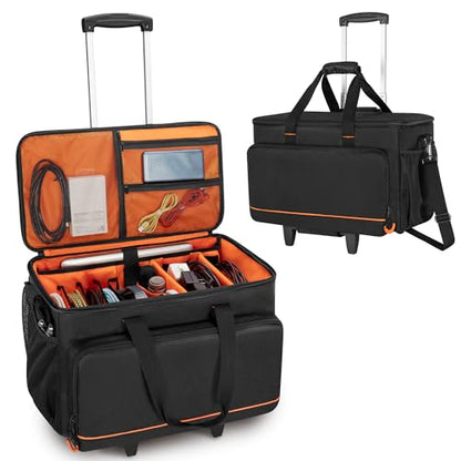 Trunab Rolling DJ Cable File Bag, Travel Gig Bag with Hard Padded Bottom | with Detachable Dividers and Dolly, for Professional DJ Gear, Musical Instrument and Accessories