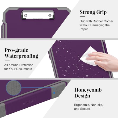 Meiikun Clipboard with Storage, Rugged Shockproof Protective, Internal Pen Pouch & Metal Clip, Heavy Duty Plastic Clip Boards 8.5x11, High Capacity Contractor Folder for School Office (Tomato Purple) - color: Tomato Purple