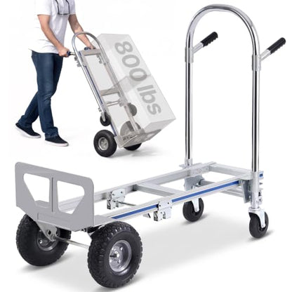 VEVOR Aluminum Truck, 2 in 1, 800 lbs Load Capacity, Heavy Duty Industrial Convertible Folding Hand Truck and Dolly, Utility Cart Converts from Hand Truck to Platform Cart with Rubber Wheels | 2 in 1 Aluminum Truck with Rubber Wheels, Utility Cart Convert
