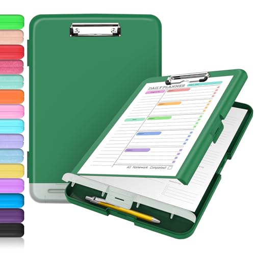 Sooez Clipboard with Storage, Clip Board 8.5 x 11 with Pen Holder, Plastic Organization Case Box for Letter Legal A4 Size Paper, Low Profile Clip, Nurses Teachers Must Haves, School & Office Supplies - color: Forest Green
