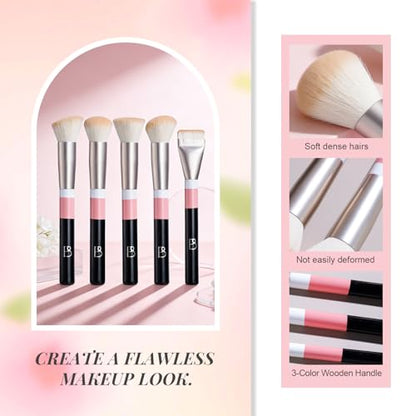 BS-MALL Makeup Brushes Set with Bag 14 Pcs, Travel Friendly Brush Set for Women, Powder Blush Eyeshadow Concealer Foundation Brush, Multi Purpose Daily Use Makeup Brush Kit